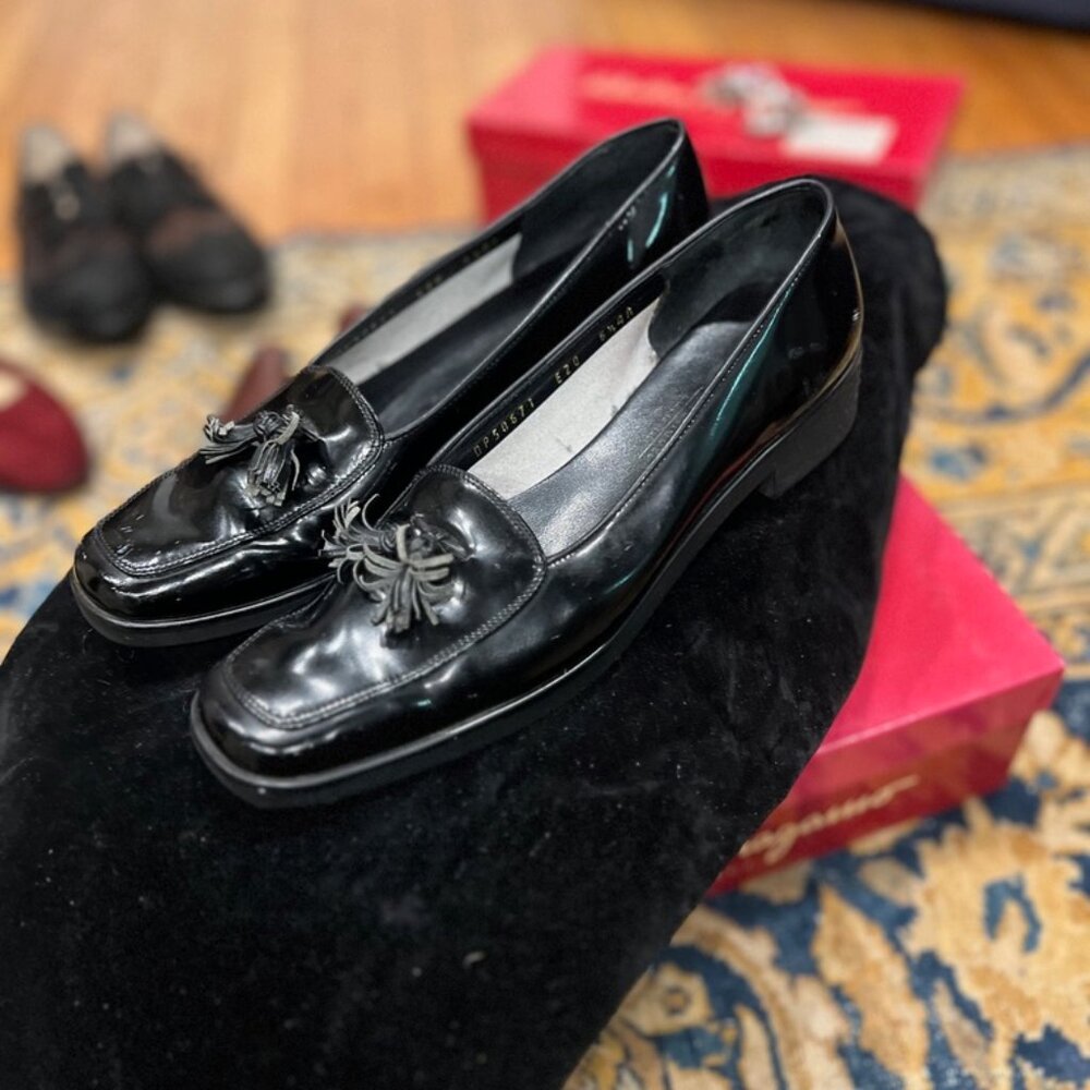 Salvatore Ferragamo Blk Patent Leather Loafer with Tassel Italy Sz 6.5